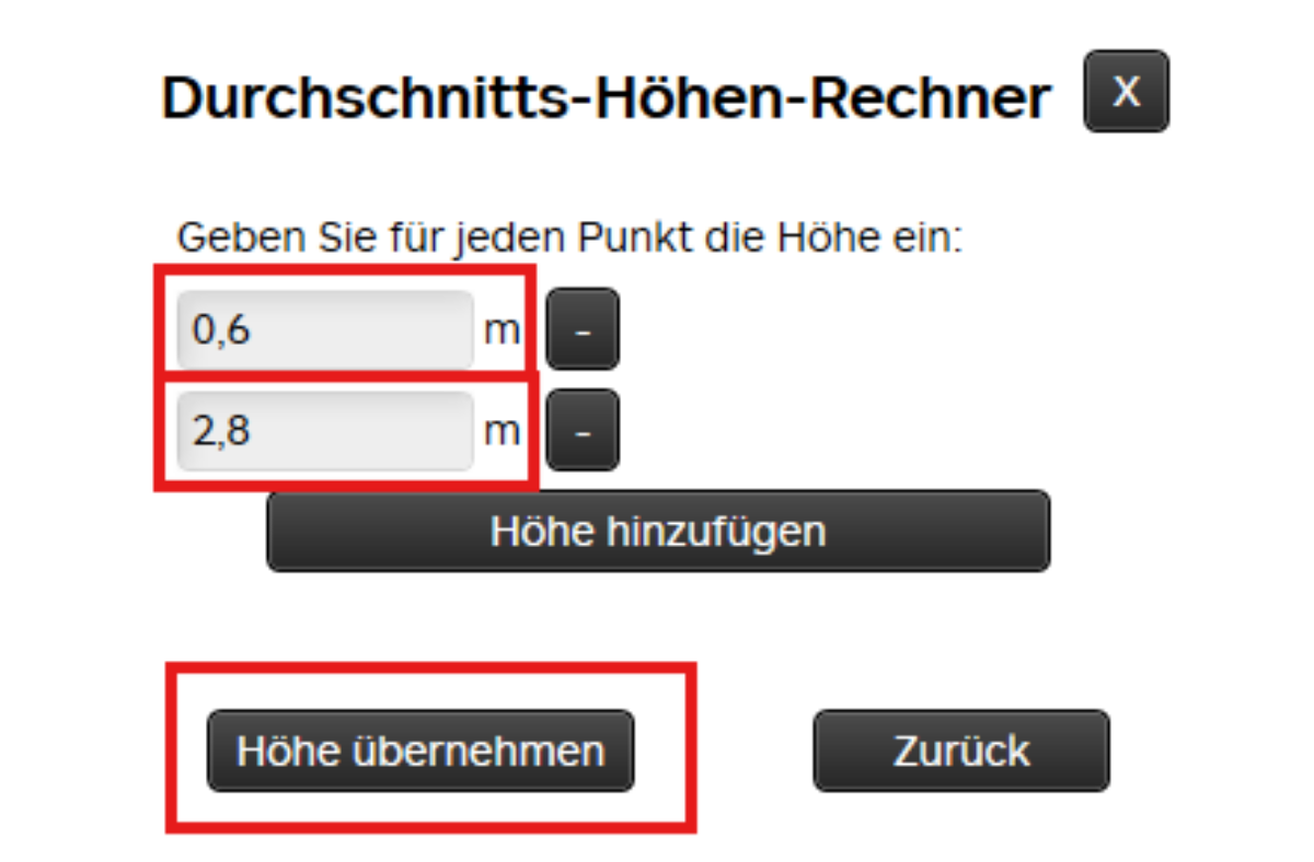 Wandfläche Höhe